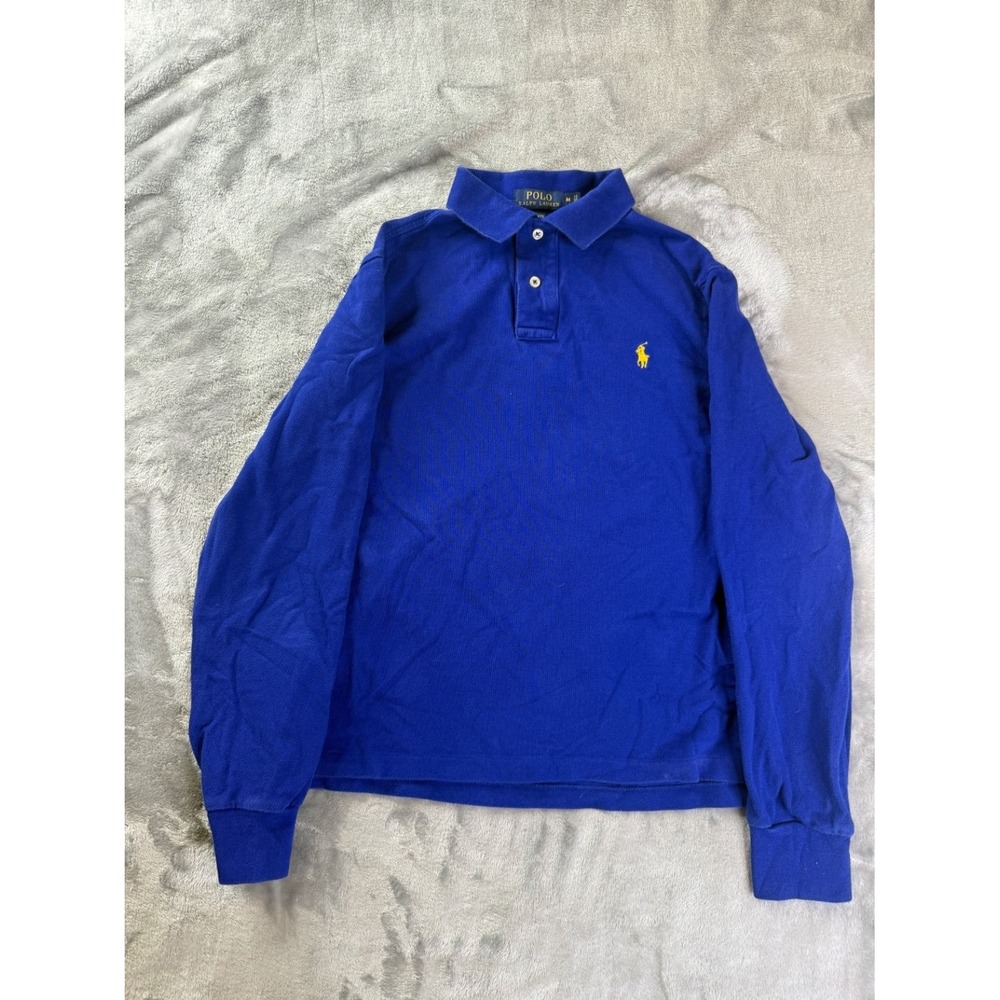 Polo Ralph Lauren Mens M Blue Long Sleeve Embroidered Piqué Knit Texture